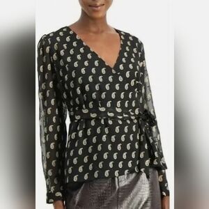 INC | Black Paisley Wrap Top, Size XL